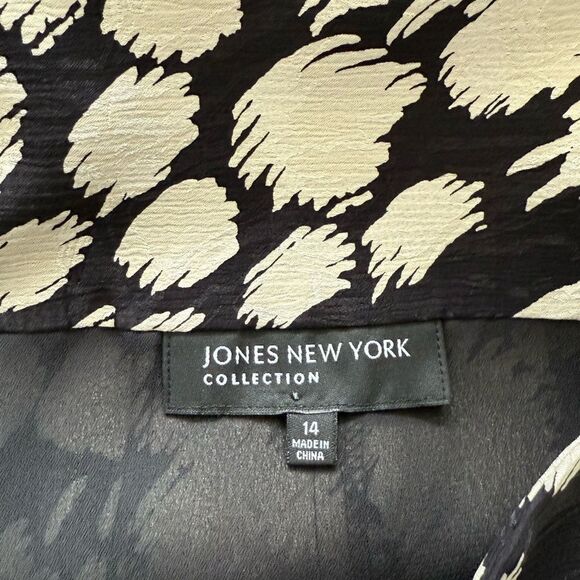 Jones New York 100% Silk Skirt Black Geometric Midi Pleated  Size 14 - Picture 5 of 7
